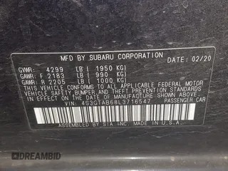 2020 Subaru Impreza z VIN 4S3GTAB68L3716547, wystawiony jako IAAI lot #41925990 z przebiegiem 56 497 mil mil oraz . Historia ofert i sprzedaży dostępna na DreamBid. Obrazek 9.