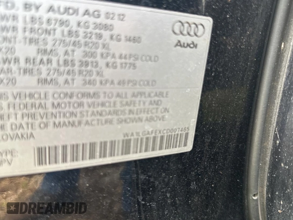 2012 Audi Q7 3.0T Premium Plus with VIN WA1LGAFEXCD007465, listed as a Copart auction lot 89375885 with 152,361 mi miles and Clean Title. Bid and sale history available at carsss.com. Image 10.