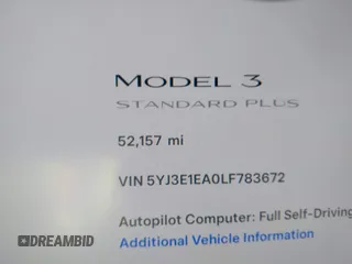 2020 Tesla Model 3 Standard Range Plus with VIN 5YJ3E1EA0LF783672, listed as a IAAI auction lot 41903431 with 52,157 mi miles and . Bid and sale history available at carsss.com. Image 15.