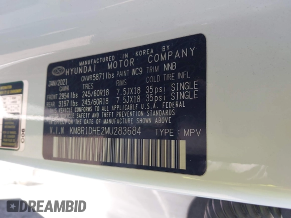 2021 Hyundai Palisade SE z VIN KM8R1DHE2MU283684, wystawiony jako IAAI lot #42215409 z przebiegiem 30 009 mil mil oraz . Historia ofert i sprzedaży dostępna na DreamBid. Obrazek 9.