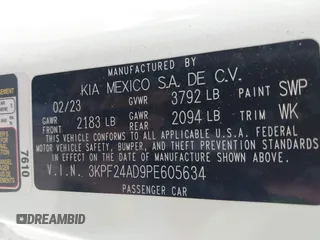 2023 Kia Forte LXS with VIN 3KPF24AD9PE605634, listed as a IAAI auction lot 41735831 with 18,042 mi miles. Bid and sale history available at carsss.com. Image 9.