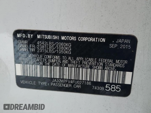 2015 Mitsubishi Lancer Evolution Final Edition z VIN JA32W7FV4FU027186, wystawiony jako Copart lot #87299484 z przebiegiem 69 266 mil mil oraz Szkoda całkowita • Salvage title. Historia ofert i sprzedaży dostępna na DreamBid. Obrazek 14.