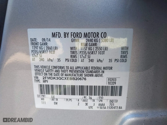 2014 Ford Edge SE with VIN 2FMDK3GCXEBB20676, listed as a IAAI auction lot 41940731 with 87,343 mi miles. Bid and sale history available at carsss.com. Image 9.