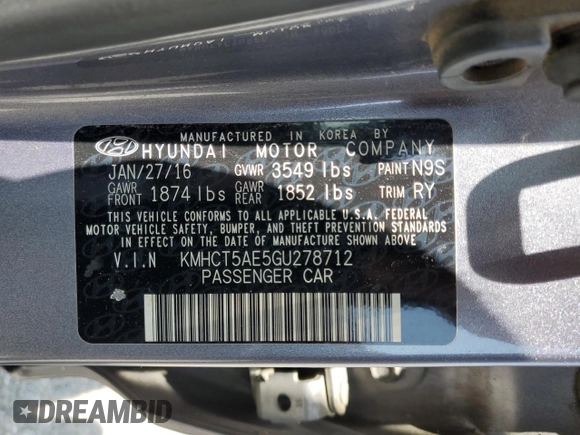 2016 Hyundai Accent SE with VIN KMHCT5AE5GU278712, listed as a Copart auction lot 54613965 with 168,917 mi miles and Clean Title. Bid and sale history available at carsss.com. Image 12.