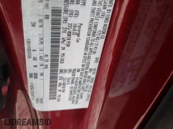 2014 Ford Focus Titanium with VIN 1FADP3N29EL422689, listed as a Copart auction lot 59817535 with 105,515 mi miles and Salvage title. Bid and sale history available at DreamBid. Image 13.