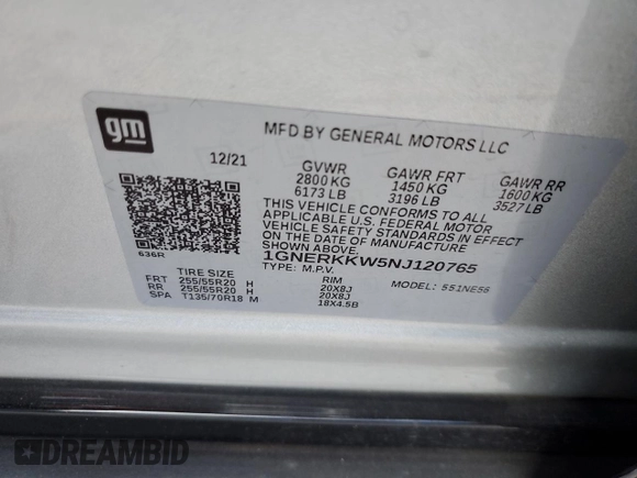 2022 Chevrolet Traverse Premier with VIN 1GNERKKW5NJ120765, listed as a Copart auction lot 72594954 with 35,055 mi miles and Salvage Title. Bid and sale history available at carsss.com. Image 14.