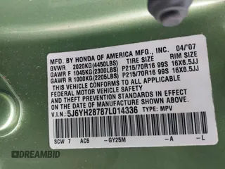 2007 Honda Element EX with VIN 5J6YH28787L014336, listed as a IAAI auction lot 42041135 with 128,847 mi miles and . Bid and sale history available at DreamBid. Image 9.