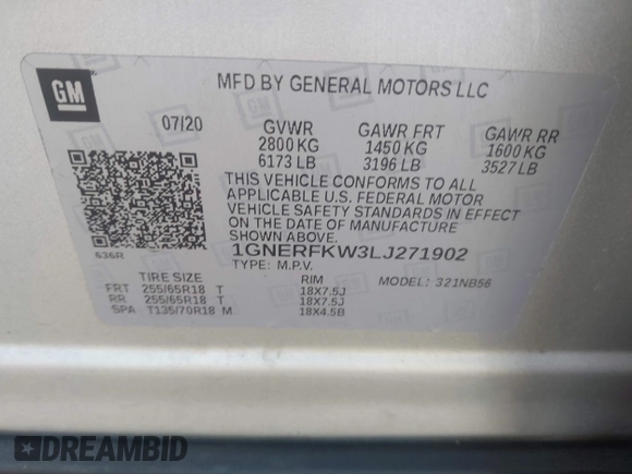 2020 Chevrolet Traverse LS z VIN 1GNERFKW3LJ271902, wystawiony jako IAAI lot #42516114 z przebiegiem 89 879 mil mil oraz . Historia ofert i sprzedaży dostępna na DreamBid. Obrazek 9.