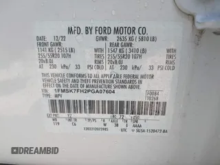 2023 Ford Explorer Limited with VIN 1FMSK7FH2PGA07604, listed as a IAAI auction lot 42012156 with 38,183 mi miles. Bid and sale history available at carsss.com. Image 9.