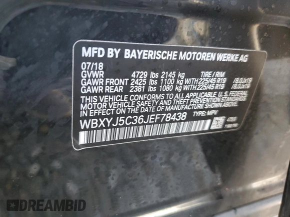 2018 BMW X2 xDrive28i with VIN WBXYJ5C36JEF78438, listed as a Copart auction lot 46850675 with 45,525 mi miles and Salvage Title. Bid and sale history available at carsss.com. Image 13.
