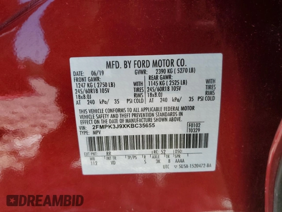 2019 Ford Edge SEL z VIN 2FMPK3J9XKBC35655, wystawiony jako Copart lot #52119085 z przebiegiem 22 395 mil mil oraz Szkoda całkowita • Salvage title. Historia ofert i sprzedaży dostępna na DreamBid. Obrazek 15.