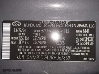 2024 Hyundai Santa Fe SE with VIN 5NMP1DGL2RH067859, listed as a IAAI auction lot 41432965 with 2,106 mi miles. Bid and sale history available at carsss.com. Image 9.
