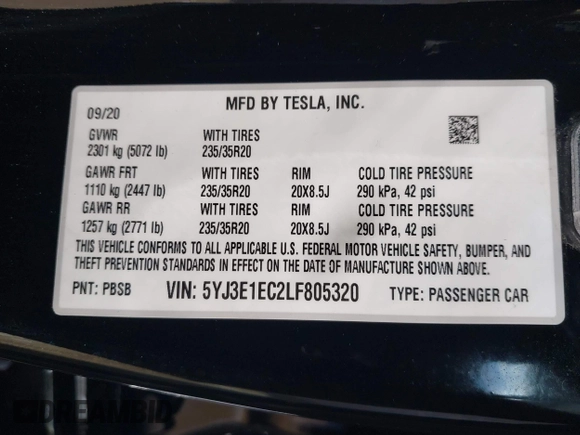 2020 Tesla Model 3 Performance z VIN 5YJ3E1EC2LF805320, wystawiony jako IAAI lot #41799172 z przebiegiem 24 253 mil mil oraz . Historia ofert i sprzedaży dostępna na DreamBid. Obrazek 9.