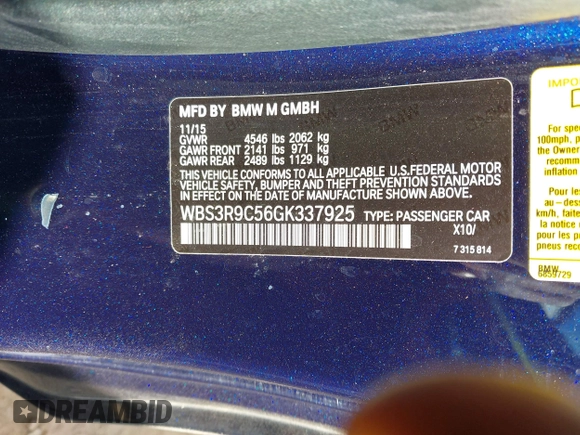 2016 BMW M4 z VIN WBS3R9C56GK337925, wystawiony jako IAAI lot #41433051 z przebiegiem 65 935 mil mil oraz . Historia ofert i sprzedaży dostępna na DreamBid. Obrazek 9.