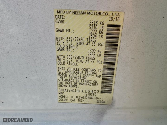 2017 Nissan Murano Platinum with VIN 5N1AZ2MG1HN115407, listed as a Copart auction lot 74136994 with 76,730 mi miles and Salvage Title. Bid and sale history available at carsss.com. Image 13.