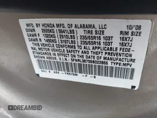 2009 Honda Odyssey EX-L with VIN 5FNRL38759B022866, listed as a IAAI auction lot 42200965 with 145,641 mi miles and . Bid and sale history available at DreamBid. Image 9.
