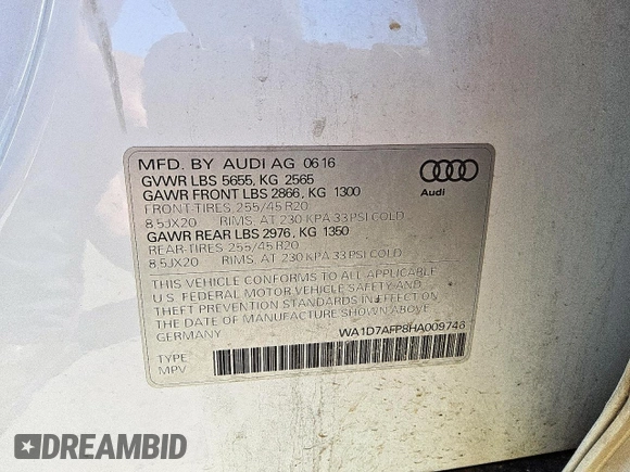 2017 Audi Q5 Premium Plus с VIN WA1D7AFP8HA009746, выставлен на аукционе Copart как лот 62497355 с пробегом 97 984 миль миль и Чистый • Clean title. История ставок и продаж доступна на DreamBid. Изображение 13.