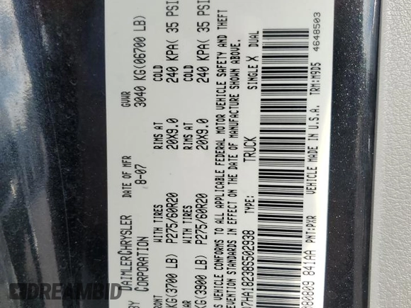 2008 Dodge 1500 SLT with VIN 1D7HA18238S502938, listed as a Copart auction lot 81977804 with 178,858 mi miles and Salvage Title. Bid and sale history available at DreamBid. Image 14.