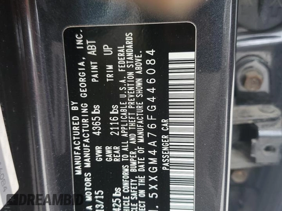 2015 Kia Optima LX with VIN 5XXGM4A76FG446084, listed as a Copart auction lot 60459275 with 91,621 mi miles and Clean title. Bid and sale history available at DreamBid. Image 12.