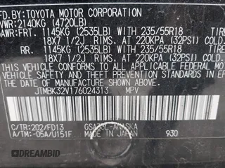 2007 Toyota RAV4 Sport with VIN JTMBK32V176024313, listed as a IAAI auction lot 41879541 with 167,916 mi miles. Bid and sale history available at carsss.com. Image 9.