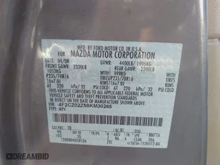 2008 Mazda Tribute Sport with VIN 4F2CZ02Z58KM30265, listed as a IAAI auction lot 41714135 with 1 mi miles. Bid and sale history available at carsss.com. Image 9.