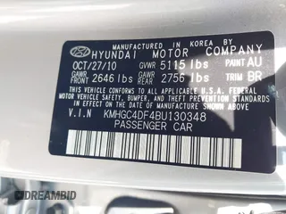 2011 Hyundai Genesis with VIN KMHGC4DF4BU130348, listed as a IAAI auction lot 41816459 with 151,650 mi miles and . Bid and sale history available at DreamBid. Image 9.