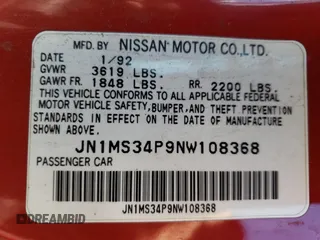 1992 Nissan 240SX z VIN JN1MS34P9NW108368, wystawiony jako Copart lot #84543714 z przebiegiem 197 686 mil mil oraz Tytuł czysty. Historia ofert i sprzedaży dostępna na DreamBid. Obrazek 12.