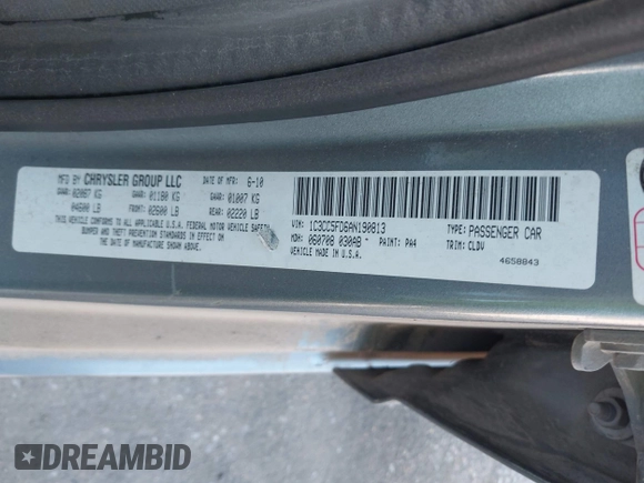 2010 Chrysler Sebring Limited with VIN 1C3CC5FD6AN190813, listed as a IAAI auction lot 42228345 with 113,512 mi miles and . Bid and sale history available at DreamBid. Image 9.