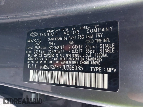 2018 Hyundai Tucson SEL with VIN KM8J33A47JU768935, listed as a IAAI auction lot 41007821 with 125,678 mi miles. Bid and sale history available at carsss.com. Image 9.