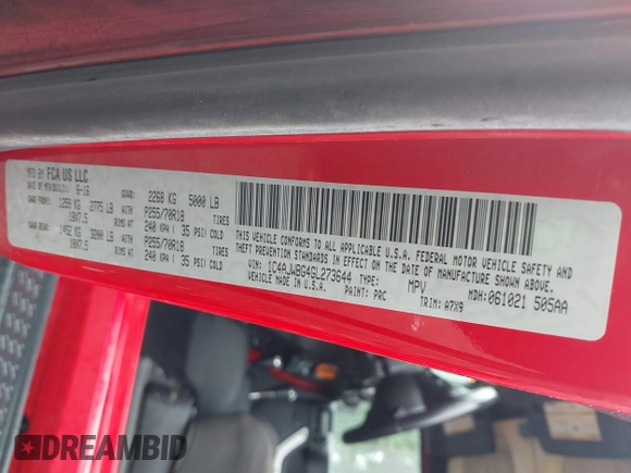 2016 Jeep Wrangler Sahara with VIN 1C4AJWBG4GL273644, listed as a IAAI auction lot 42692464 with 160,893 mi miles and . Bid and sale history available at DreamBid. Image 9.