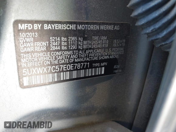 2014 BMW X3 xDrive35i z VIN 5UXWX7C57E0E78771, wystawiony jako IAAI lot #42037976 z przebiegiem 80 848 mil mil oraz . Historia ofert i sprzedaży dostępna na DreamBid. Obrazek 9.