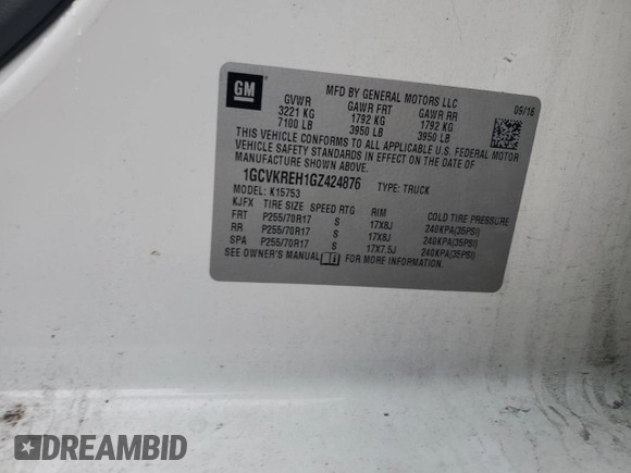 2016 Chevrolet Silverado 1500 LT with VIN 1GCVKREH1GZ424876, listed as a Copart auction lot 63009164 with 79,134 mi miles and Salvage Title. Bid and sale history available at DreamBid. Image 12.