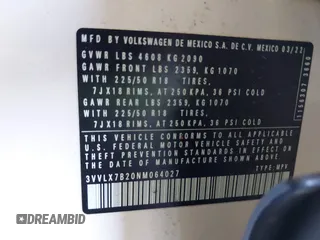 2022 Volkswagen Taos SE z VIN 3VVLX7B20NM064027, wystawiony jako IAAI lot #40429741 z przebiegiem 31 290 mil mil oraz . Historia ofert i sprzedaży dostępna na DreamBid. Obrazek 9.