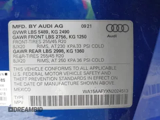 2022 Audi Q5 Sportback S line Premium Plus with VIN WA15AAFYXN2024513, listed as a IAAI auction lot 41307024 with 28,715 mi miles and . Bid and sale history available at DreamBid. Image 9.