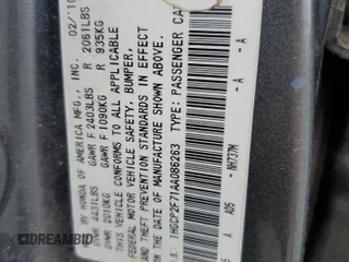 2010 Honda Accord EX z VIN 1HGCP2F71AA086263, wystawiony jako Copart lot #57117655 z przebiegiem 147 710 mil mil oraz Szkoda całkowita • Salvage title. Historia ofert i sprzedaży dostępna na DreamBid. Obrazek 13.