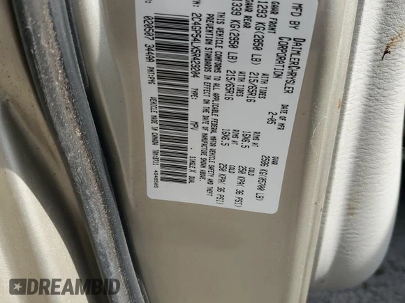 2005 Chrysler Town & Country Touring z VIN 2C4GP54LX5R429204, wystawiony jako Copart lot #54206525 z przebiegiem 181 850 mil mil oraz Szkoda całkowita • Salvage title. Historia ofert i sprzedaży dostępna na DreamBid. Obrazek 13.