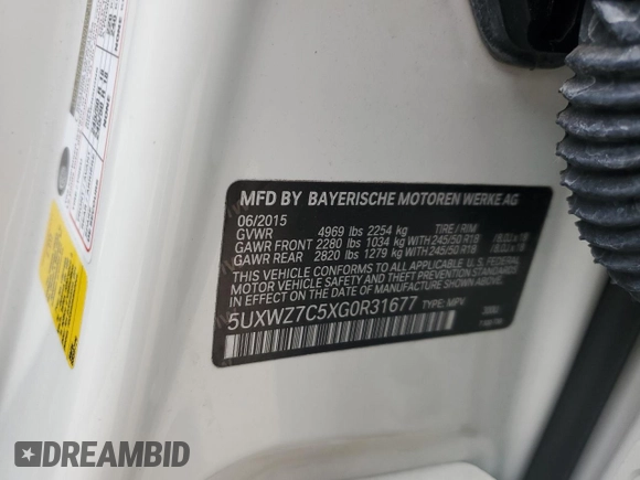 2016 BMW X3 sDrive28i with VIN 5UXWZ7C5XG0R31677, listed as a Copart auction lot 86066624 with 82,811 mi miles and Salvage Title. Bid and sale history available at DreamBid. Image 13.