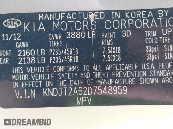 2013 Kia Soul + with VIN KNDJT2A62D7548959, listed as a IAAI auction lot 42071230 with 149,410 mi miles and . Bid and sale history available at DreamBid. Image 9.