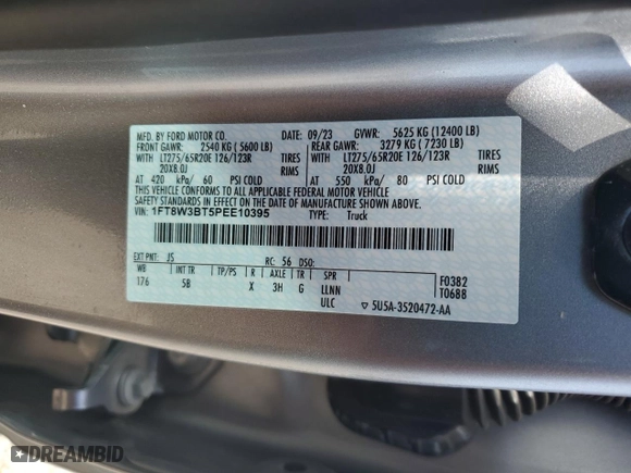2023 Ford Super Duty F-350 SRW XL with VIN 1FT8W3BT5PEE10395, listed as a Copart auction lot 50371135 with NaN miles and Salvage Title. Bid and sale history available at carsss.com. Image 12.
