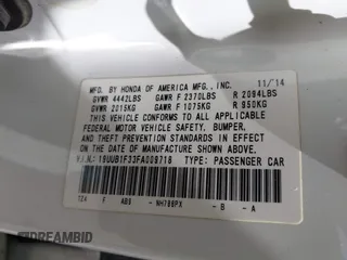 2015 Acura TLX with VIN 19UUB1F33FA009718, listed as a IAAI auction lot 42738052 with 174,152 mi miles and . Bid and sale history available at DreamBid. Image 9.