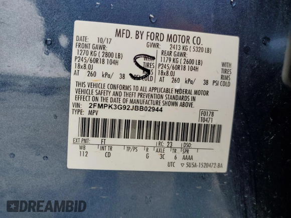 2018 Ford Edge SE z VIN 2FMPK3G92JBB02944, wystawiony jako Copart lot #58481085 z przebiegiem 138 449 mil mil oraz Czysty tytuł • Clean title. Historia ofert i sprzedaży dostępna na DreamBid. Obrazek 13.