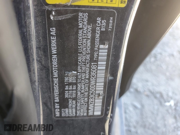 2013 MINI Countryman with VIN WMWZB3C50DWR36081, listed as a Copart auction lot 57513875 with 78,199 mi miles and Salvage title. Bid and sale history available at DreamBid. Image 12.