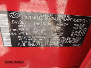 2022 Hyundai Santa Fe Calligraphy with VIN 5NMS54AL7NH419240, listed as a IAAI auction lot 41115173 with 46,436 mi miles. Bid and sale history available at carsss.com. Image 9.