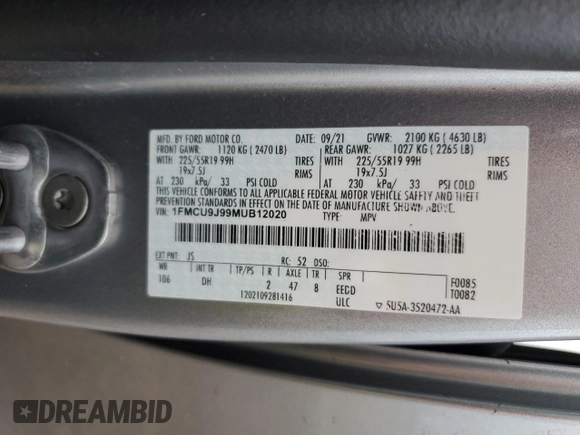 2021 Ford Escape Titanium с VIN 1FMCU9J99MUB12020, выставлен на аукционе Copart как лот 51443365 с пробегом 63 504 миль миль и Списание • Salvage title. История ставок и продаж доступна на DreamBid. Изображение 14.
