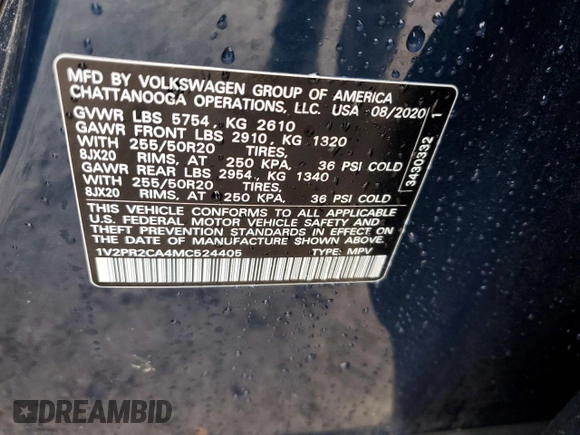 2021 Volkswagen Atlas SE z VIN 1V2PR2CA4MC524405, wystawiony jako Copart lot #86331014 z przebiegiem 129 265 mil mil oraz Szkoda całkowita • Salvage title. Historia ofert i sprzedaży dostępna na DreamBid. Obrazek 14.