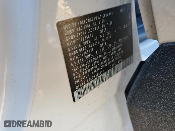 2012 Volkswagen Tiguan LE with VIN WVGAV7AXXCW568697, listed as a Copart auction lot 43210435 with 181,249 mi miles and Salvage title. Bid and sale history available at DreamBid. Image 15.