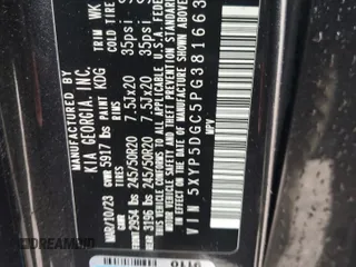 2023 Kia Telluride SX с VIN 5XYP5DGC5PG381663, выставлен на аукционе Copart как лот 60544285 с пробегом 29 845 миль миль и Списание • Salvage title. История ставок и продаж доступна на DreamBid. Изображение 13.