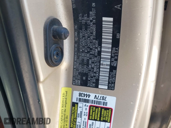 2012 Toyota Sienna with VIN 5TDKA3DC1CS011022, listed as a IAAI auction lot 41415386 with 209,552 mi miles and . Bid and sale history available at DreamBid. Image 9.