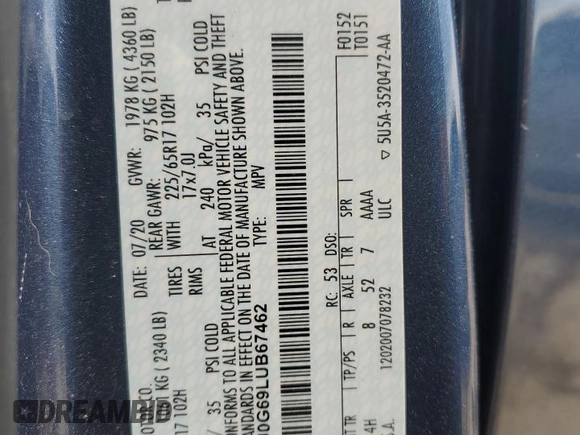 2020 Ford Escape SE with VIN 1FMCU0G69LUB67462, listed as a Copart auction lot 53034035 with 78,168 mi miles and Salvage title. Bid and sale history available at DreamBid. Image 15.