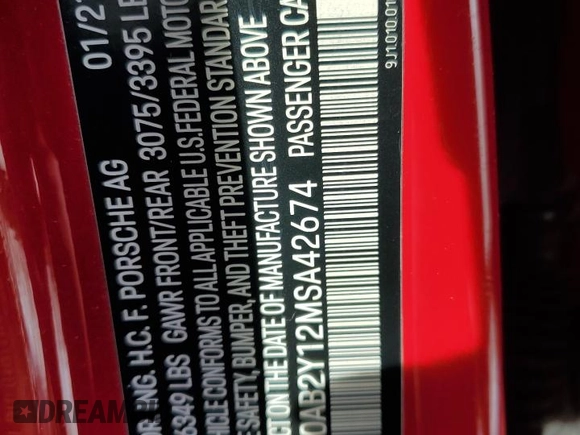 2021 Porsche Taycan 4S with VIN WP0AB2Y12MSA42674, listed as a Copart auction lot 42184295 with Not provided miles and Salvage title. Bid and sale history available at DreamBid. Image 14.